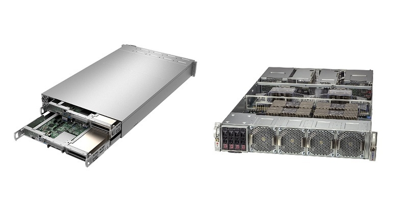 (왼쪽) 2U 2-노드 시스템 'SYS-210GP-DNR' (오른쪽) 2U HGX A100 4-GPU 'SYS-220GQ-TNAR+' <출처: 슈퍼마이크로컴퓨터>