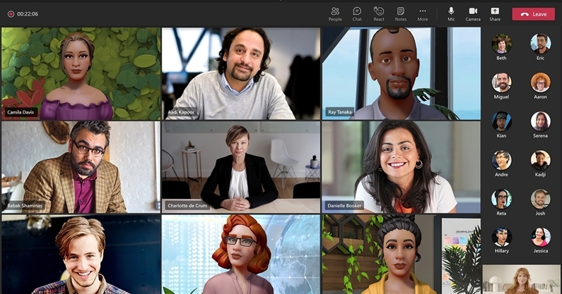 앞으로 팀즈에서는 팀즈용 메시(Mesh for Microsoft Teams)를 통해 특별한 장비 없이 개인화된 아바타로 현실감 있는 회의를 진행할 수 있다.