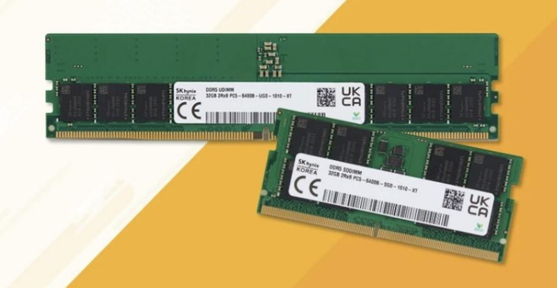 SK하이닉스의 DDR5 6400Mbps 속도의 32GB UDIMM(위), SODIMM(아래) (출처 : SK하이닉스)
