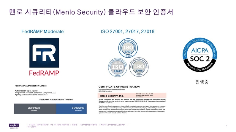 클라우드 보안 인증서 (출처 : 멘로시큐리티)