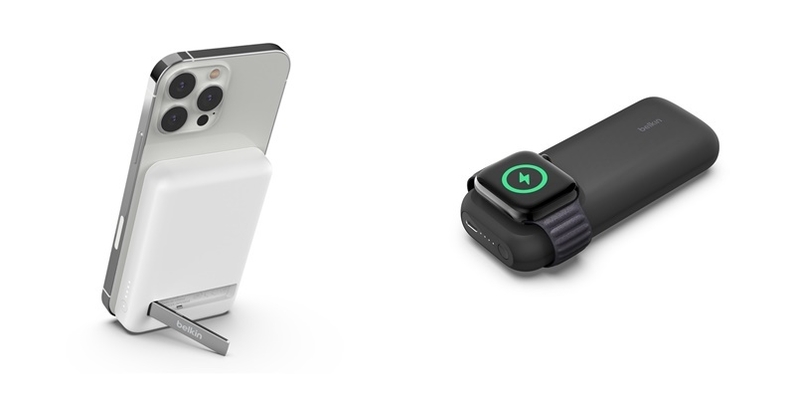 벨킨 5000mAh 맥세이프 보조배터리(좌), 벨킨 10000mAh 애플워치 휴대용 고속 무선 충전 보조배터리(우)
