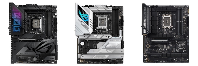 (왼쪽부터) 에이수스가 이번에 공개한 메인보드 Z790 시리즈 ROG-Maximus-Z790-Dark-Hero, ROG-Strix-Z790-A-Gaming-WiFi-II, TUF-Gaming-Z790-Pro-WiFi (출처 : 에이수스)
