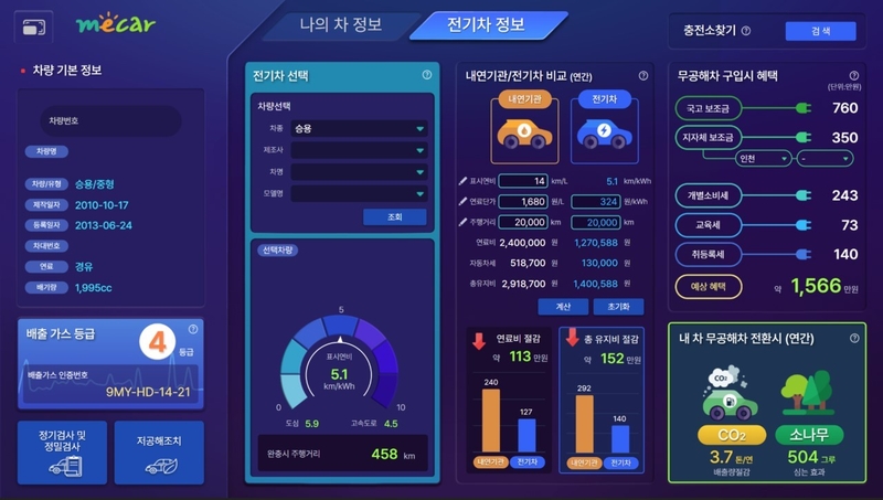 마이카 이지 체크 서비스 화면 (출처 : 환경부)