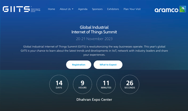 사우디 아람코 주최 산업용 IoT 박람회 GIITS 2023 공식 홈페이지