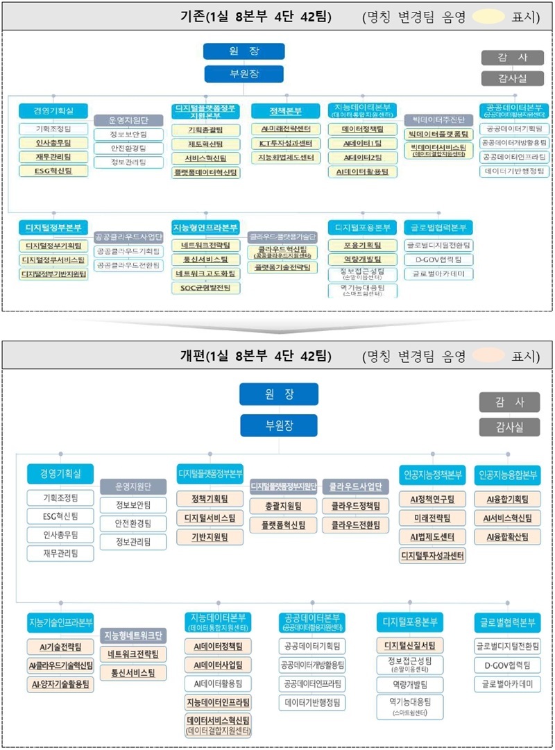 <strong>한국지능정보사회진흥원 조직개편 (출처: NIA)</strong>