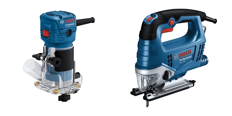 보쉬가 이번에 출시한 목재 가공 솔루션 중 GLF 55-6 Professional(우)와 GST 750 Professional(좌) (출처 : 보쉬)
