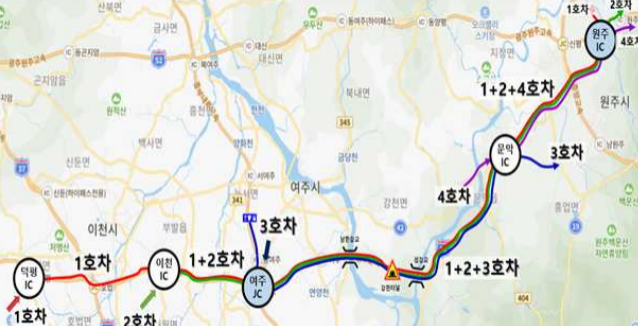 '21년 장거리·광역 노선에서 군집주행 전환 단계 시연시 영동선(덕평IC~원주IC), 중부내륙선(서여주(휴)~여주JC) 현장시연 시나리오