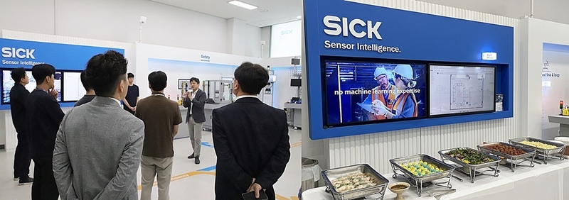 이달 9일 이노베이션 센터에서 진행된 'Mobile Robot Networking Day' 행사에서 송준섭 씨크코리아 부장의 안전 솔루션 설명을 청취 중인 참관객(좌)과 참관객 간 네트워킹을 위한 브랜딩(우) (출처 : 헬로티)