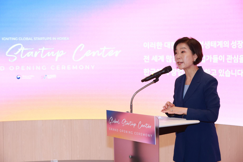 7월 31일 팁스타운에서 열린 '글로벌 스타트업센터 개소식'에 참석한 오영주 중소벤처기업부 장관 (출처 : 중소벤처기업부)