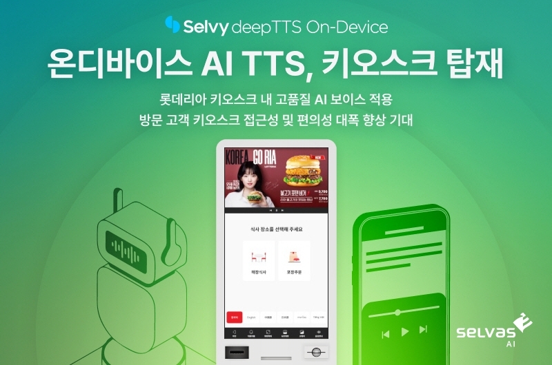 셀바스AI는 AI 음성합성 솔루션 ‘Selvy deepTTS’를 롯데GRS가 운영하는 롯데리아 키오스크에 올 하반기부터 적용한다고 밝혔다. 