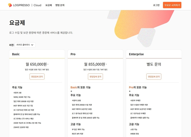 로그프레소가 카카오클라우드 서울 리전에 클라우드 SIEM 서비스 ‘로그프레소 클라우드’를 론칭했다. (출처 : 로그프레소)