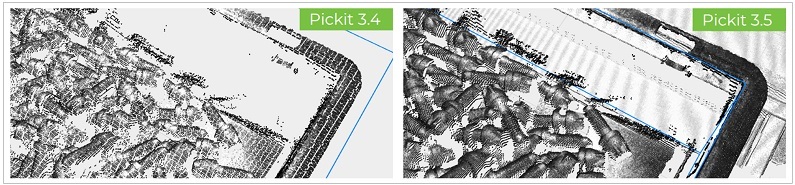 3D 비전 Pickit 3.4와 Pickit 3.5의 비교 화면