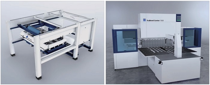 자동 로딩·언로딩 장비 ‘LiftMaster Compact’(왼쪽)와 자동 패널 절곡기 ‘TruBend Center 7020’
