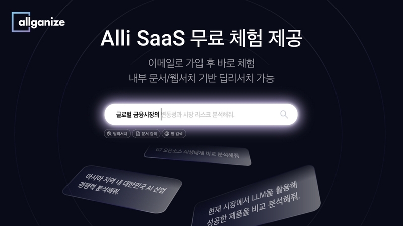 알리는 사용자 중심의 ‘Alli Works(알리 웍스)’와 관리자를 위한 ‘Alli Dashboard(알리 대시보드)’로 구성된다.