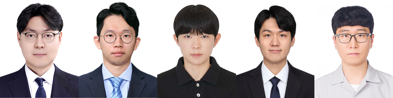 (왼쪽부터) GIST 전기전자컴퓨터공학과 홍성민 교수, 이광운·김인기·정승우·장민서 연구원 (출처 : GIST)