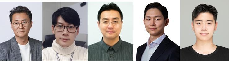 (왼쪽부터) 고려대 화공생명공학과 조진한 교수, DGIST 에너지환경연구부 박용민 박사, 조지아텍 기계공학과 이승우 교수, 고려대 KU-KIST 융합대학원 백서인 교수, 조지아텍 기계공학과 남동현 박사 (출처 : 고려대)