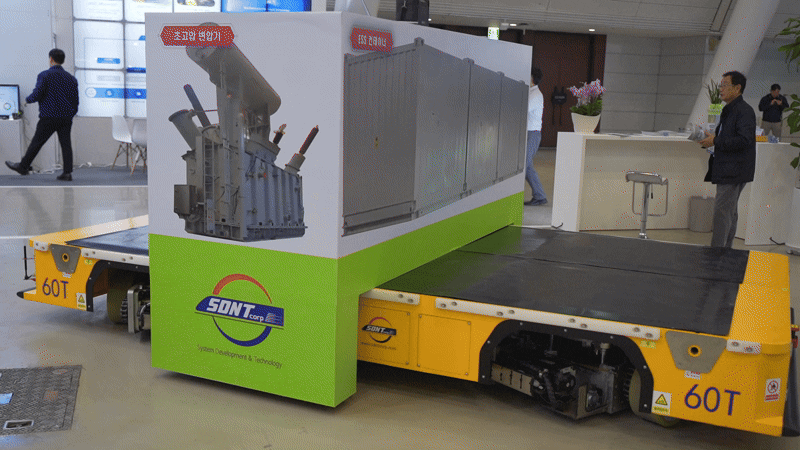 에스디앤티가 국내 파트너를 담당하는 로뉴 로봇의 AGV. (촬영·편집 : 헬로티 최재규 기자)